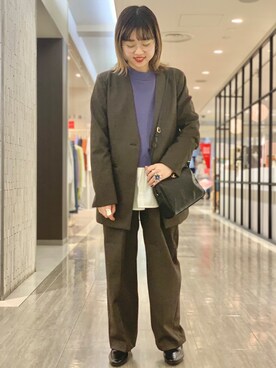 「スタッフセンバツ」｜「アイテム（ノーカラージャケット）」を使った、おにしさん（レディース・148cm）の秋コーディネート