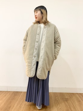 「レザースカート」｜「アイテム（ノーカラージャケット）」を使った、おにしさん（レディース・148cm）の秋コーディネート