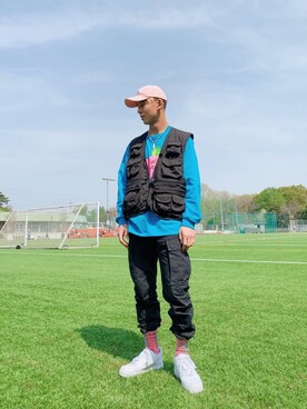 「blue」｜「アイテム（カーゴパンツ）」を使った、Kentaroさん（メンズ・178cm）の春コーディネート