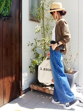 「麦わら帽子」｜「アイテム（ブルゾン）」を使った、𝕪𝕦𝕚さん（レディース・155cm）の春コーディネート