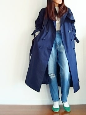 「ハイウエストストレートジーンズ」｜「アイテム（トレンチコート）」を使った、𝕪𝕦𝕚さん（レディース・155cm）の冬コーディネート