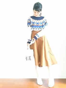 「SENSE OF PLACE by URBAN RESEARCH（センスオブプレイスバイアーバンリサーチ）のボタンディティールフレアスカート∴（スカート）」を使った、𝕪𝕦𝕚さん（レディース・155cm）の秋コーディネート