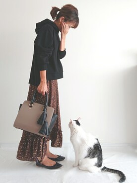 「LIPSTAR（リップスター）のバックシフォンプリーツパーカー（パーカー）」を使った、𝕪𝕦𝕚さん（レディース・155cm）の秋コーディネート