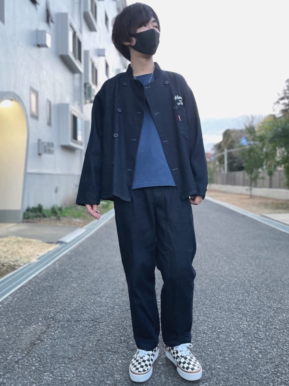 「今日のコーデ、おしゃれさんと繋がりたい、プチプラ、GU、春アウター、オトナカジュアル、ワンカラー、青、セットアップ、アースカラー」｜「GUのアイテム（ジャケット/アウター、ブルー系）」を使った、ましろ@放射線技師さん（メンズ・175cm）の冬コーディネートの1枚目の写真