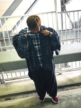 「アイテム（ポンチョ）」を使った、ふみさん（メンズ・168cm・20代）の夏コーディネート