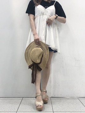 「Heather（ヘザー）のアイテム（帽子）」を使った、mayaさん（レディース・160cm）の夏コーディネート