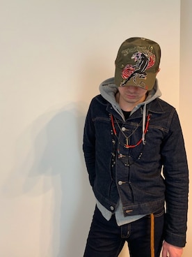 「アイテム（アクセサリー、レッド系）」を使った、つてのろたさん（メンズ・167cm）の冬コーディネート