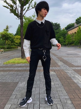 「GU（ジーユー）の（GU）スキニーフィットジーンズ（MEN ⁄ ジーンズ）」を使った、やまーさんさん（メンズ・177cm）の夏コーディネート