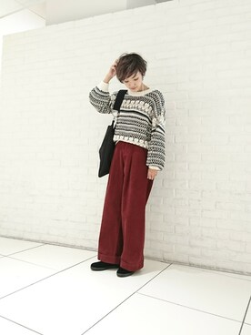 ローファーを使った ワインレッド の人気ファッションコーディネート 髪型 ベリーショートヘアー Wear