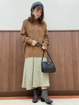 「Right-on（ライトオン）のアイテム（ハンチング/ベレー帽）」を使った、aiさん（レディース・162cm）の冬コーディネート