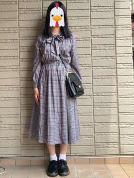 チェック柄ボウタイワンピースを使った人気ファッションコーディネート Wear