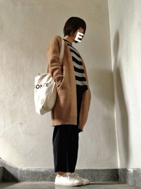 「MOUSSY（マウジー）のアイテム（ノーカラージャケット）」を使った、Eveさん（レディース・160cm）の冬コーディネート