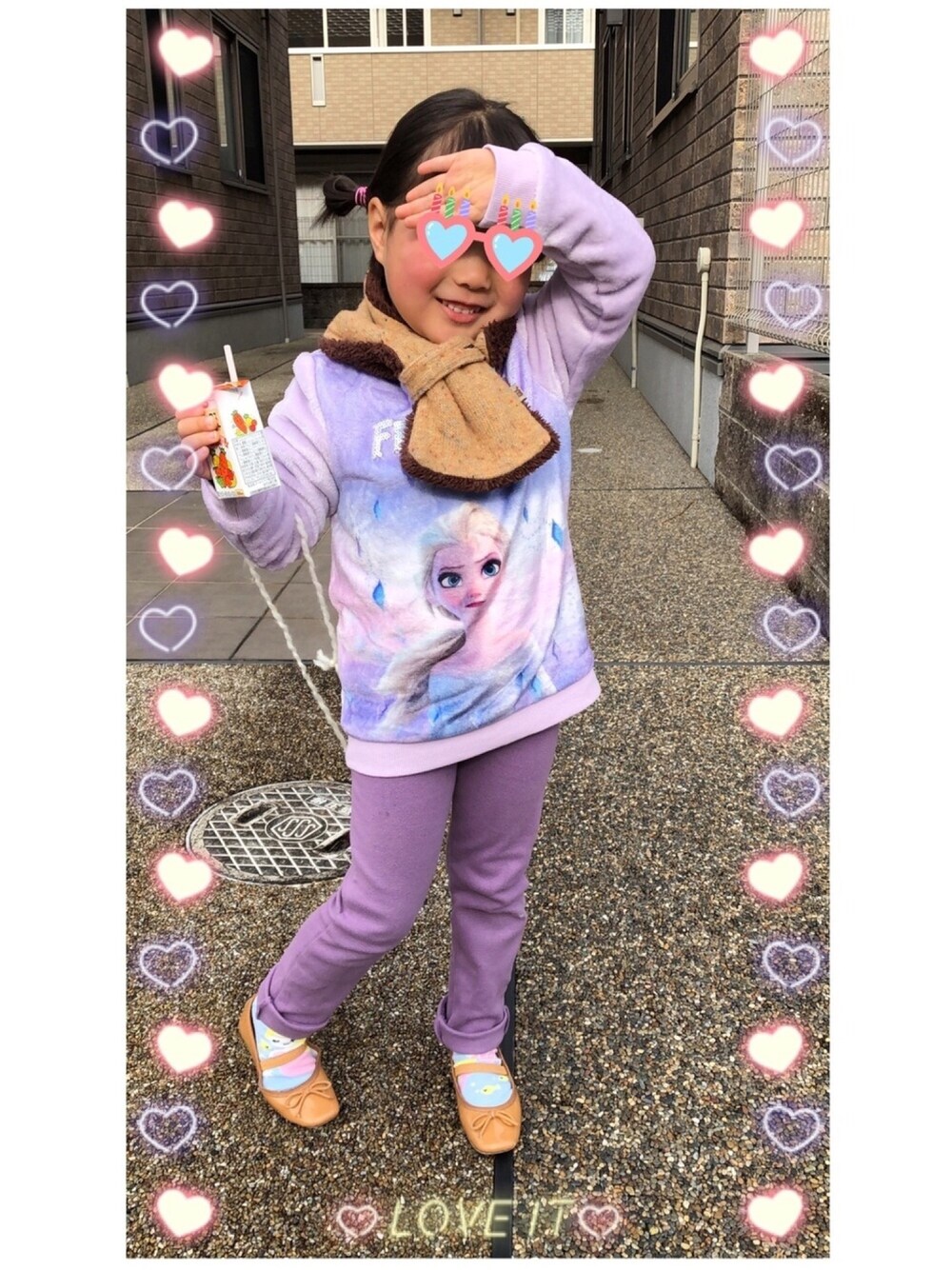 「4歳、4歳女の子、女の子コーデ」｜「H&Mのアイテム（トップス、パープル系）」を使った、*しーママ*さん（キッズ・100cm）の冬コーディネートの1枚目の写真