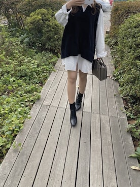 「カフェ」｜「アイテム（シャツワンピース）」を使った、Mさん（レディース・158cm）の秋コーディネート
