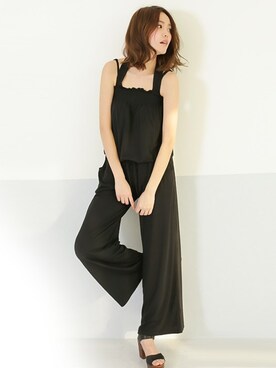 「アイテム（つなぎ/オールインワン、ブラック系）」を使った、SocialGIRLさん（レディース・167cm）の夏コーディネート