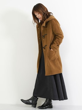 「リブニット」｜「アイテム（ダッフルコート）」を使った、SocialGIRLさん（レディース・167cm）の秋コーディネート