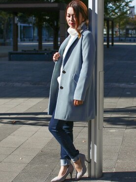 チェスターコートを使った アイスブルー のレディース人気ファッションコーディネート ユーザー ショップスタッフ Wear