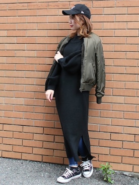 「ワッフル」｜「アイテム（MA-1）」を使った、SocialGIRLさん（レディース・160cm）の冬コーディネート