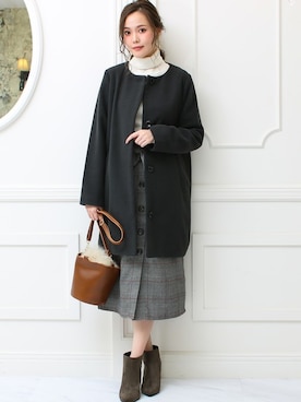 「アイテム（ノーカラージャケット、グレー系）」を使った、SocialGIRLさん（レディース・167cm）の冬コーディネート