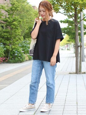 「アイテム（Tシャツ/カットソー、ブラック系）」を使った、SocialGIRLさん（レディース・160cm）の夏コーディネート