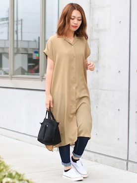 「秋のカフェオレコーデ」｜「アイテム（シャツワンピース）」を使った、SocialGIRLさん（レディース・160cm）の秋コーディネート