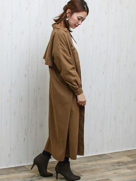 「アイテム（シャツワンピース、ブラウン系）」を使った、SocialGIRLさん（レディース・160cm）の秋コーディネート