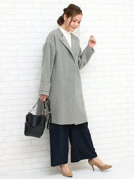 「アイテム（ノーカラージャケット、グレー系）」を使った、SocialGIRLさん（レディース・167cm）の冬コーディネート