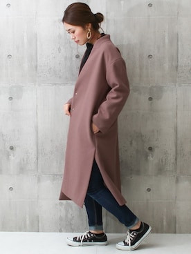 「スリット」｜「アイテム（ノーカラージャケット）」を使った、SocialGIRLさん（レディース・160cm）の冬コーディネート