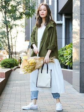 「アイテム（マウンテンパーカー、グリーン系）」を使った、SocialGIRLさん（レディース・167cm）の春コーディネート