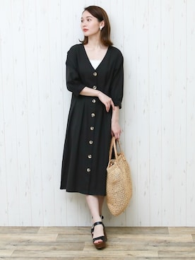 「アイテム（シャツワンピース、ブラック系）」を使った、SocialGIRLさん（レディース・164cm）の夏コーディネート