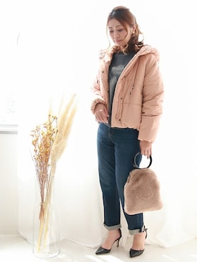 「アイテム（ダウンジャケット/コート、ピンク系）」を使った、SocialGIRLさん（レディース・160cm）の冬コーディネート