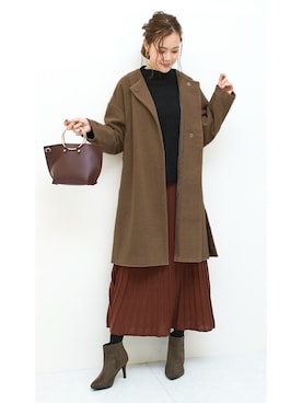 「アイテム（ノーカラーコート、ブラウン系）」を使った、SocialGIRLさん（レディース・167cm）の冬コーディネート