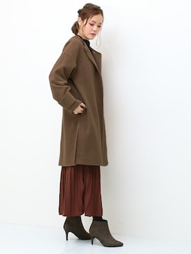 「アイテム（ノーカラーコート、ブラウン系）」を使った、SocialGIRLさん（レディース・167cm）の冬コーディネート