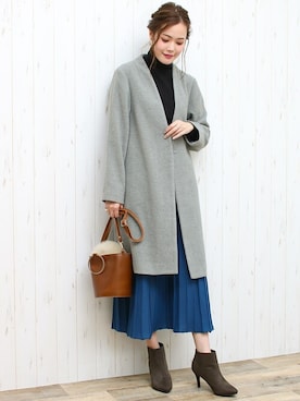 「アイテム（ノーカラーコート）」を使った、SocialGIRLさん（レディース・167cm）の冬コーディネート