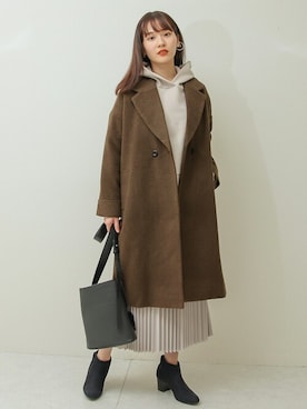 「チョコ色に染まれ」｜「アイテム（チェスターコート）」を使った、SocialGIRLさん（レディース・164cm）の冬コーディネート