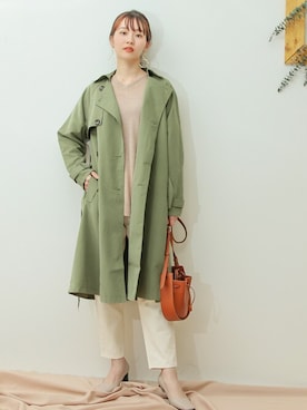 「アイテム（トレンチコート、グリーン系）」を使った、SocialGIRLさん（レディース・164cm）の冬コーディネート