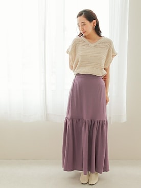 「透かし編みニット」｜SocialGIRLさん（レディース・164cm）の夏コーディネート