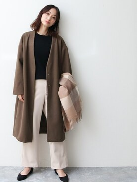 「ストレートパンツ」｜「アイテム（ノーカラーコート）」を使った、SocialGIRLさん（レディース・169cm）の冬コーディネート