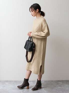 「ケーブル編み」｜SocialGIRLさん（レディース・169cm）の冬コーディネート