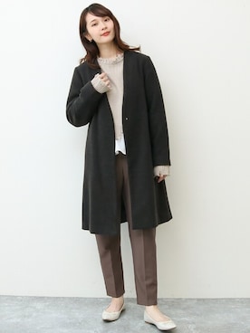 「ノーカラージャケット」｜「アイテム（ノーカラーコート）」を使った、SocialGIRLさん（レディース・164cm）の冬コーディネート