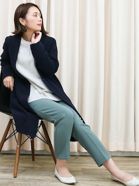 「ノーカラージャケット」｜「アイテム（ノーカラーコート）」を使った、SocialGIRLさん（レディース・160cm）の冬コーディネート