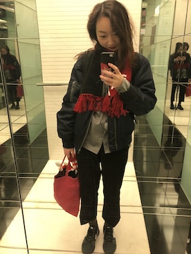 「HARE（ハレ）のアイテム（MA-1）」を使った、蛇哥missingyouさん（レディース・162cm）の冬コーディネート