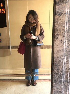 「the openのアイテム（ショルダーバッグ、ブラウン系）」を使った、蛇哥missingyouさん（レディース）の冬コーディネート