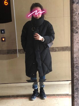 「Bosidengのアイテム（ダウンジャケット/コート、ブラック系）」を使った、蛇哥missingyouさん（レディース）の冬コーディネート