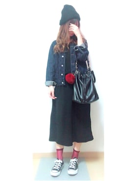 「B.L.U.E（ビーエルユーイー）のアイテム（デニムジャケット）」を使った、ゆん☺︎さん（レディース・156cm）の秋コーディネート