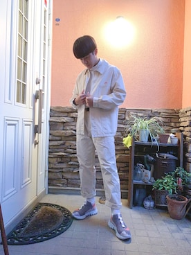 「UNIQLO（ユニクロ）のアイテム（チノパンツ、ホワイト系）」を使った、hijiriさん（メンズ）の秋コーディネート