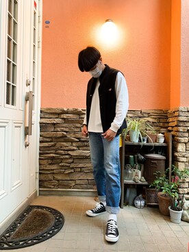 「DANTON（ダントン）のアイテム（その他アウター、ブラック系）」を使った、hijiriさん（メンズ）の秋コーディネート