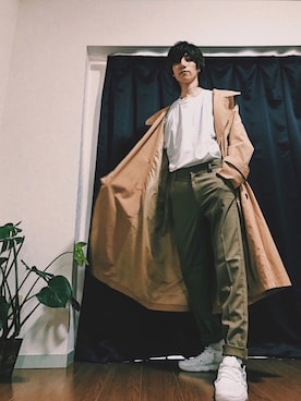 「レトロ」｜「アイテム（トレンチコート）」を使った、おとなしさん（メンズ・174cm）の春コーディネート