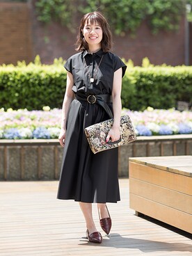「NATURAL BEAUTY BASIC（ナチュラルビューティーベーシック）のアイテム（シャツワンピース）」を使った、NBB STAFF17さん（レディース・160cm）の夏コーディネート