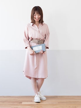 「NATURAL BEAUTY BASIC（ナチュラルビューティーベーシック）のアイテム（シャツワンピース）」を使った、NBB STAFF17さん（レディース・160cm）の夏コーディネート